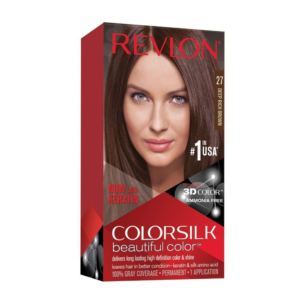 Revlon Colorsilk Beautiful Color, Permanent Hair Dye with Keratin, 100% Gray Coverage, Ammonia Free, 27 Deep Rich Brown (2019 formulation)