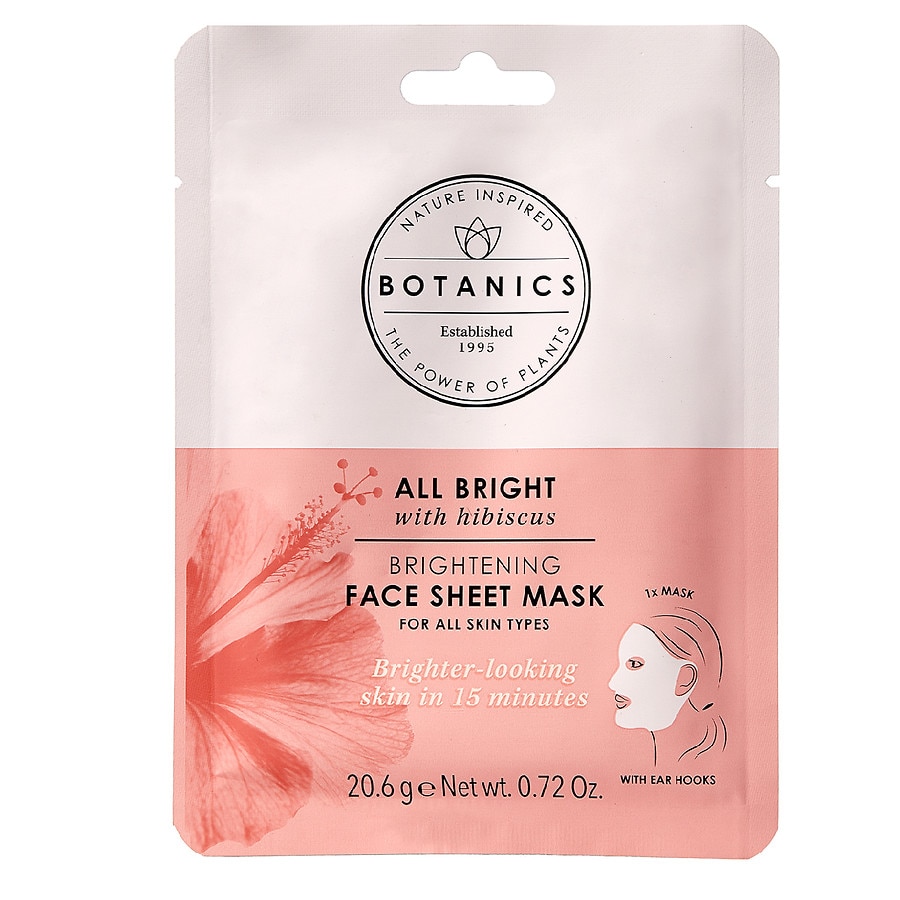 Botanics Brightening Face Sheet Mask for All Skin Types, Hibiscus (2020 formulation)