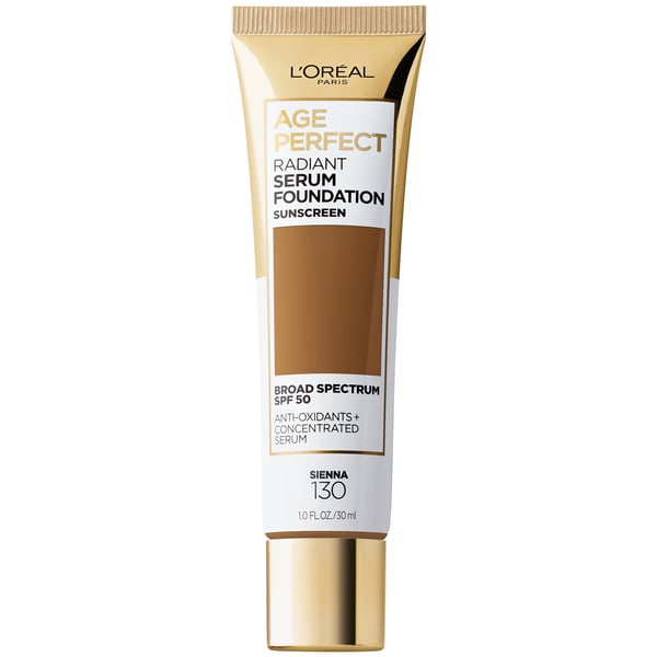 L'Oreal Paris Perfect Radiant Serum Sunscreen Foundation, 130 Sienna, SPF 50 (2020 formulation)