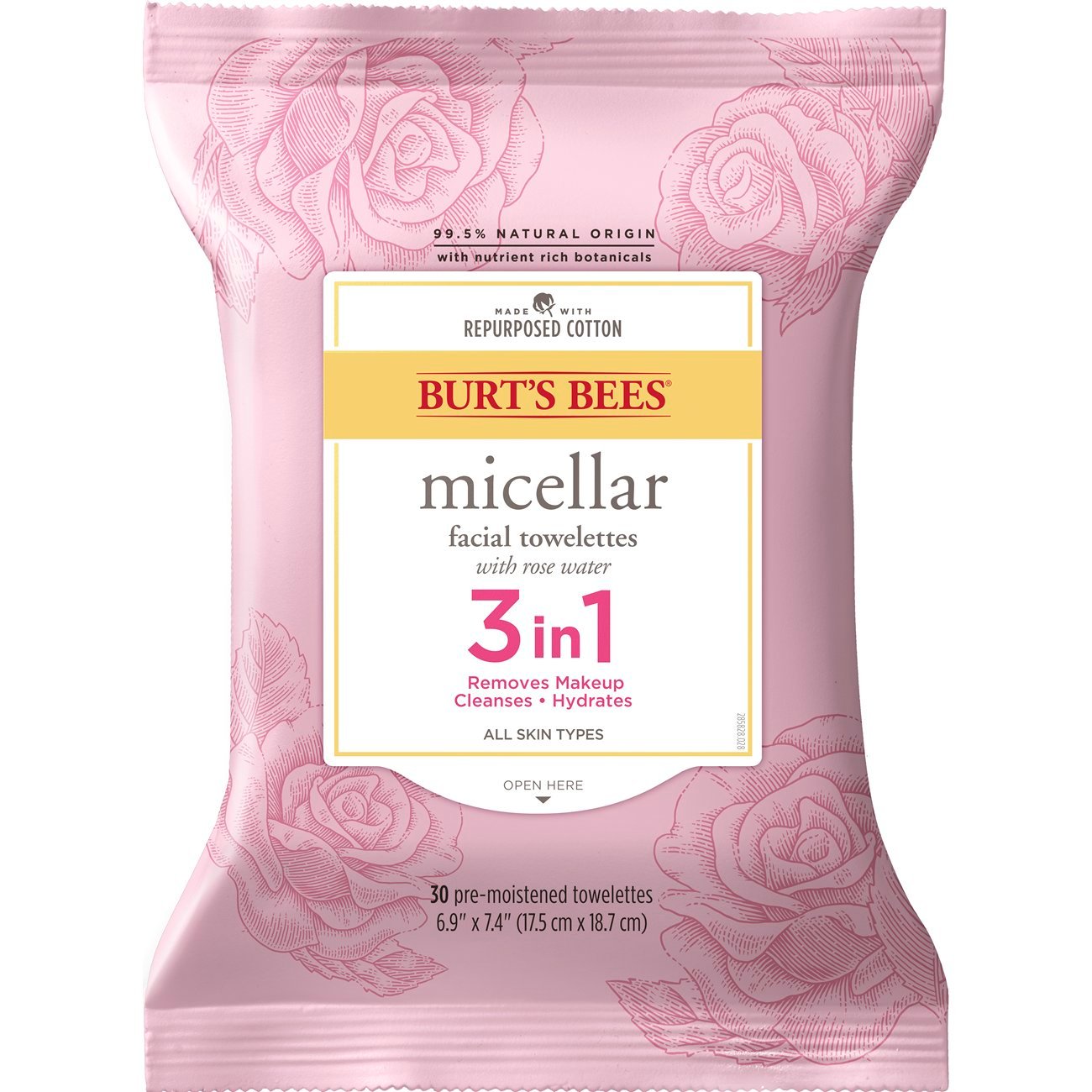 Burt's Bees 3 in 1 Micellar Facial Towelettes, Rose Water