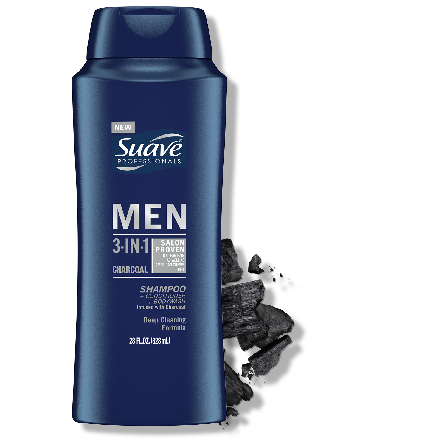 Suave Professionals Men 3 in 1 Shampoo + Conditioner + Bodywash, Charcoal