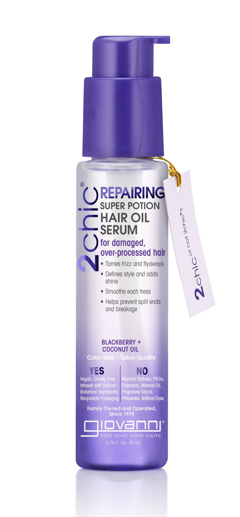 Giovanni 2 Chic Repairing Super Potion Hair Oil Serum for Damaged, Over Processed Hair, Blackberry + Coconut Oil (2020 formulation)