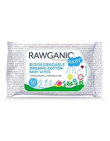 Rawganic Biodegradable Organic Cotton Baby Wipes, Fragrance Free