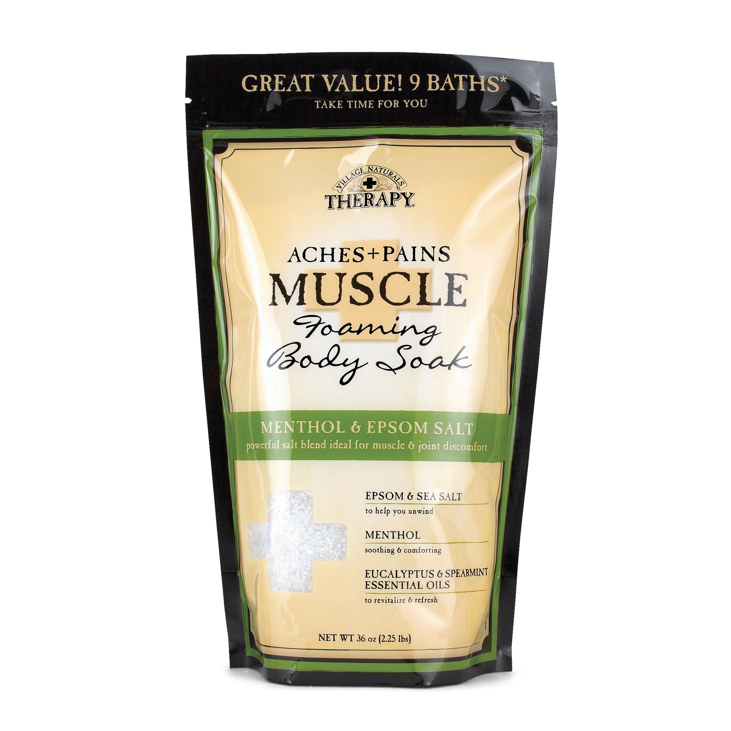 Village Naturals Therapy Aches + Pains Muscle Relief Foaming Bath Soak With Epsom Salt