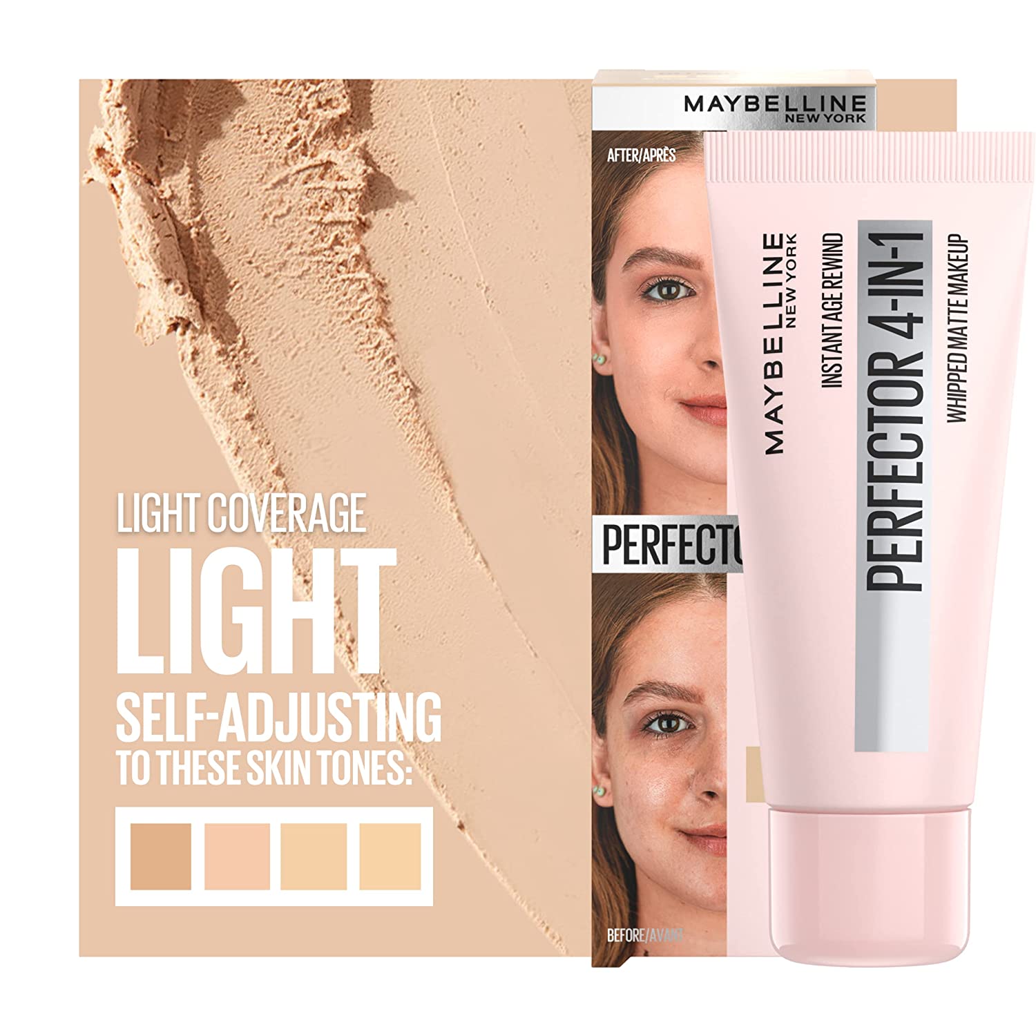 Maybelline New York, Instant Age Rewind Whipped Matte Makeup Primer + Powder + Concealer + Bb Cream, Light 01