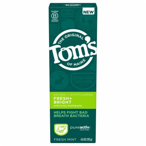 Tom's of Maine Natural With Fluoride Fresh + Bright Anticavity Toothpaste, Fresh Mint