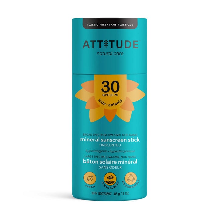 ATTITUDE Mineral Sunscreen Stick, Kids, Unscented, SPF 30