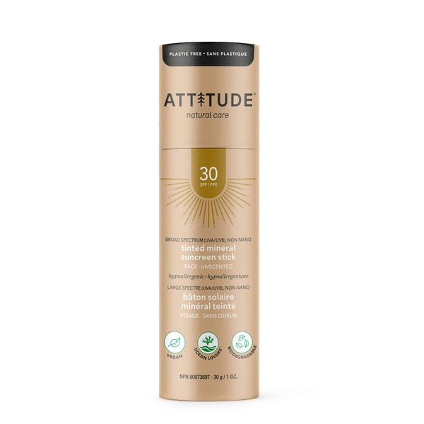 ATTITUDE Tinted Face Sunscreen Stick, Unscented, SPF 30