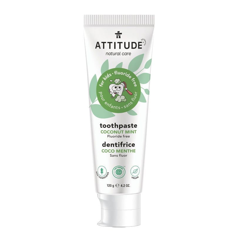 ATTITUDE Toothpaste for Kids, Fluoride Free, Coconut and Mint