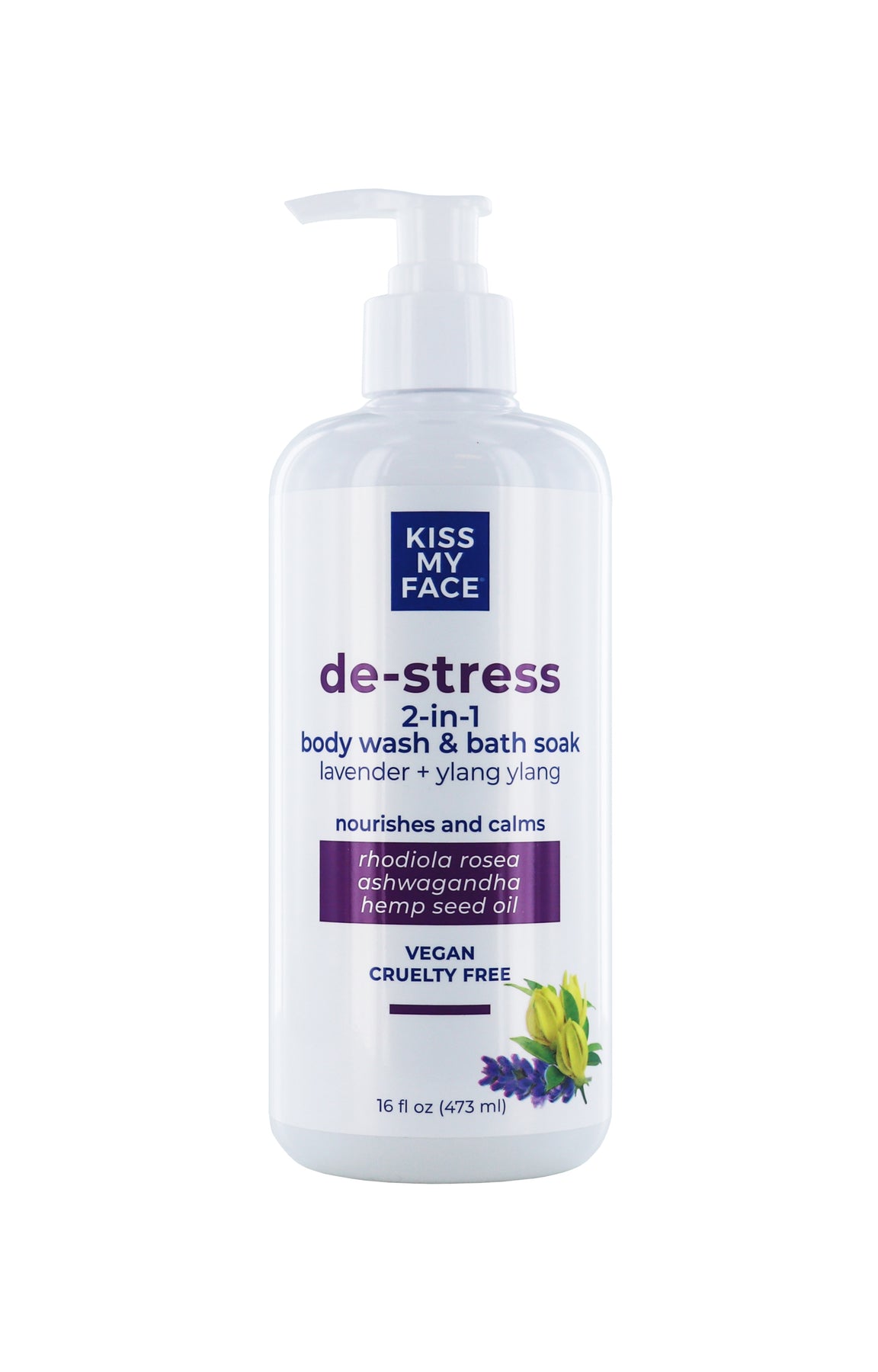 Kiss My Face De-Stress 2-in-1 Body Wash & Bath Soak, Lavender + Ylang Ylang