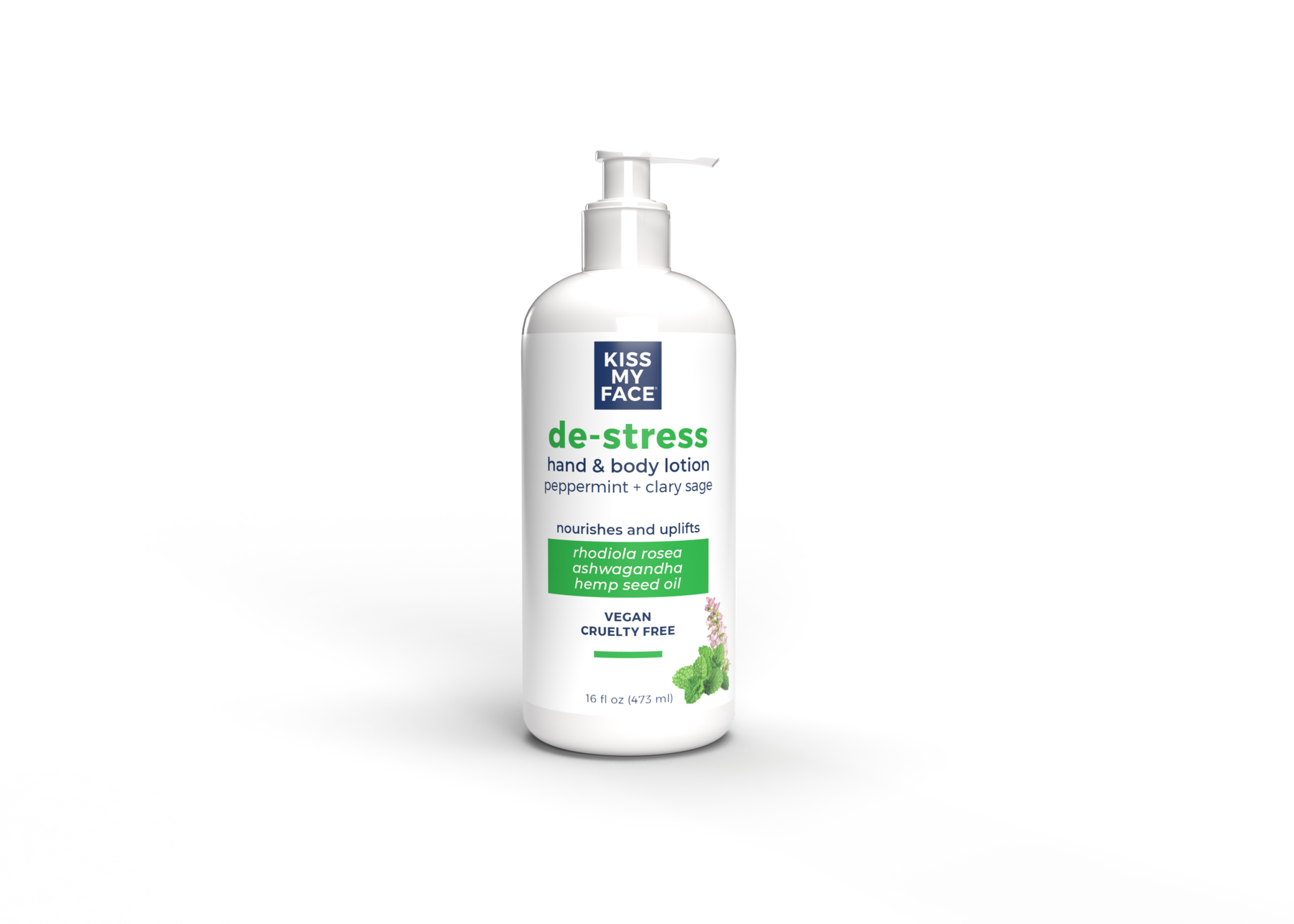 Kiss My Face De-Stress Hand & Body Lotion, Peppermint + Clary Sage