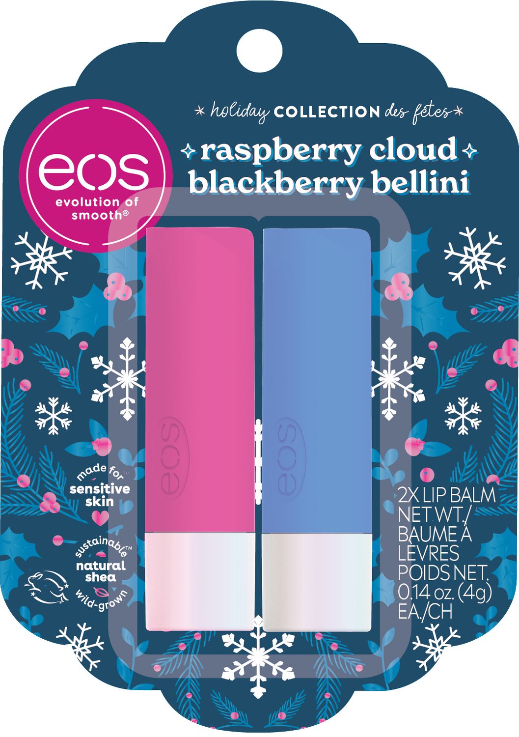 EWG Skin Deep® | EOS Holiday Collection Lip Balm, Raspberry Cloud,  Blackberry Bellini