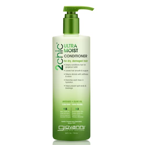 GIOVANNI 2chic Ultra-Moist Conditioner, Creamy Hydration Formula, Enriched with Aloe Vera, Shea Butter, Botanical Extracts & Avocado & Olive Oils, No Parabens, Color Safe