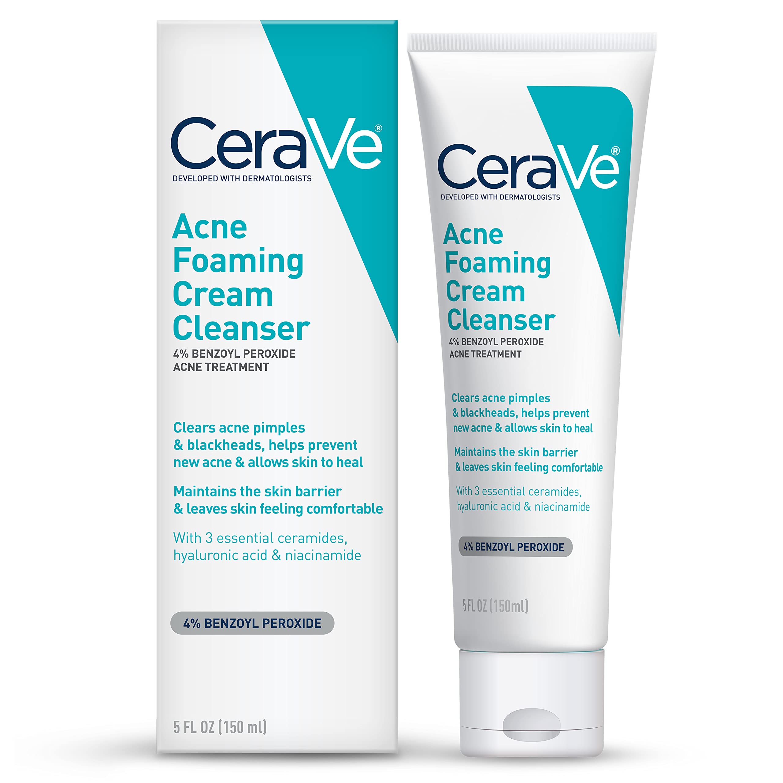 Acne Foaming Cream Wash BPO 10% for Face & Body - CeraVe