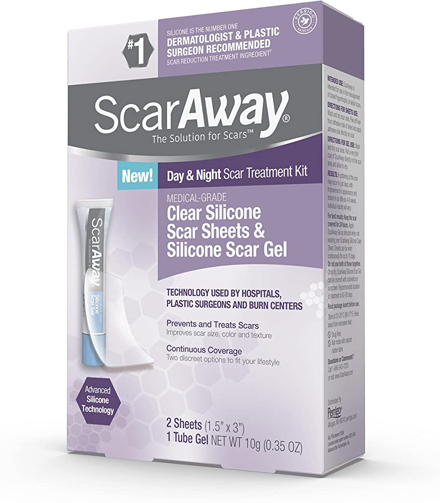 Scaraway Day & Night Scar Treatment Kit Clear Silicone Scar Sheets & Silicone Scar Gel