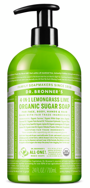 Dr. Bronner's 4-in-1 Organic Sugar Soap, Lemongrass Lime