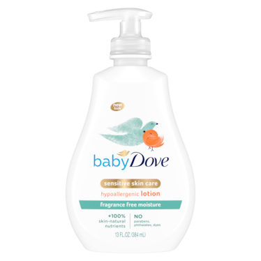 Baby Dove Sensitive Skin Care Hypoallergenic Lotion, Fragrance Free Moisture