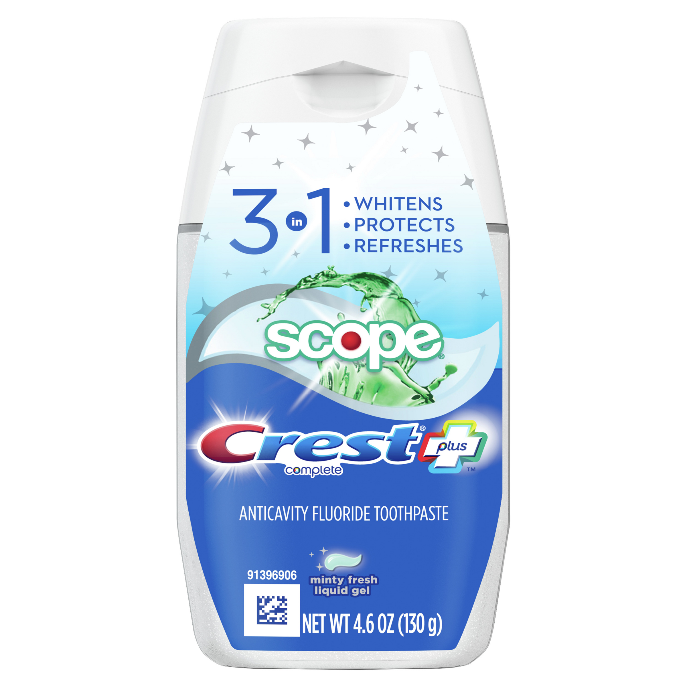 Crest Complete Scope 3 in 1 Anticavity Fluoride Toothpaste Liquid Gel, Minty Fresh, Minty Fresh