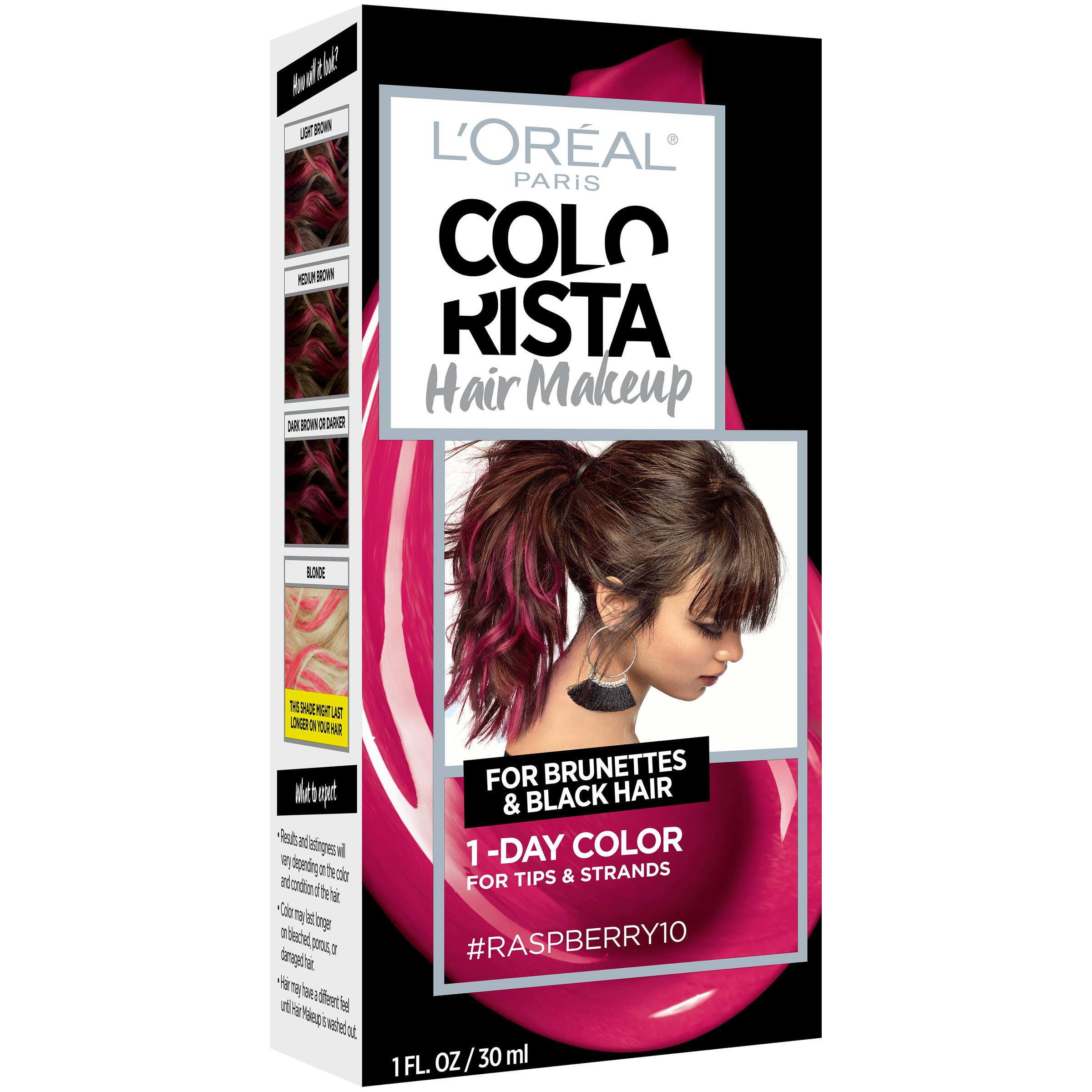 L'Oreal Paris Colorista Hair Makeup 1 Day Color for Brunettes & Black Hair, #Raspberry10